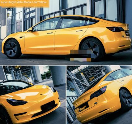 Metalik Maple Leaf Yellow Gloss Car Vinyl Wrap Jauhkan Cat Dari Goresan