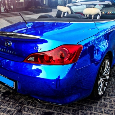 Removable Adhesive Chrome Biru Mobil Membungkus Mirror Effect vinil Membungkus 140gsm