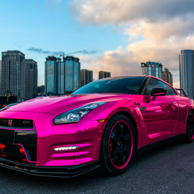 Moisture Proof Pink Chrome Mobil vinil Membungkus Cermin Efek Gelembung Gratis