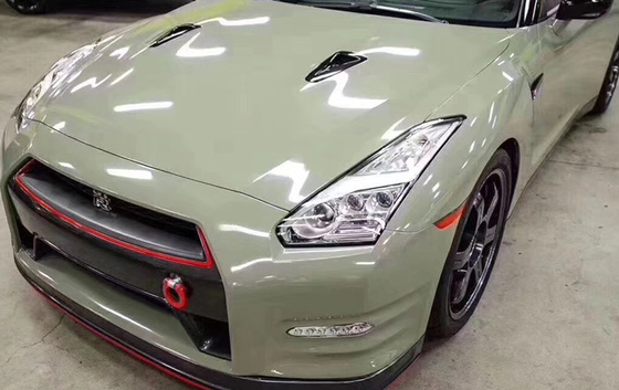 Toleransi Panas Slidable Ultra High Gloss Car Wrap Khaki Hijau Otomotif Vinyl Wrap