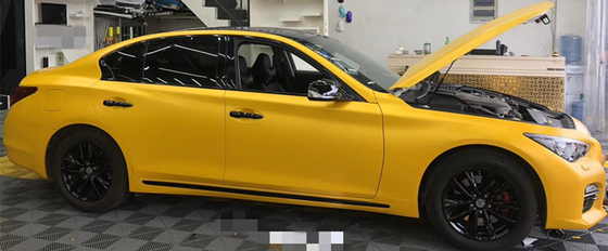 Kuning Metalik Matte Mobil vinil Membungkus Perekat Diri Tebal 140gsm